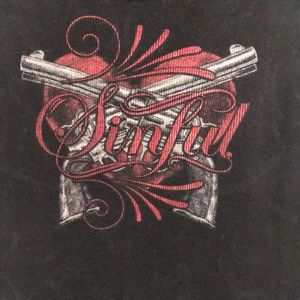 Sinful affliction black tank top wings and guns L